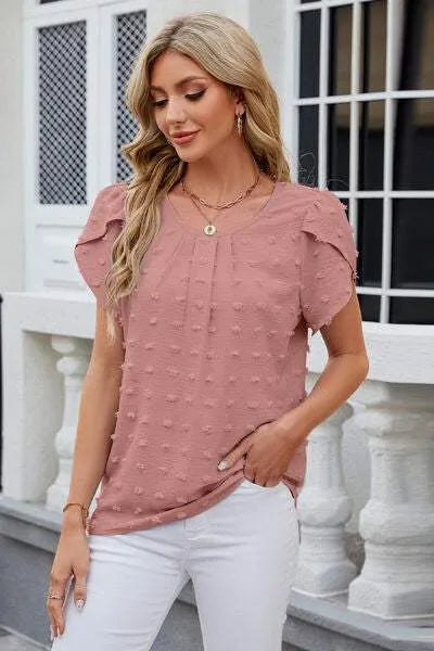 Swiss Dot Round Neck Short Sleeve T-Shirt Women's T-Shirts - Tophatter Daily Deals